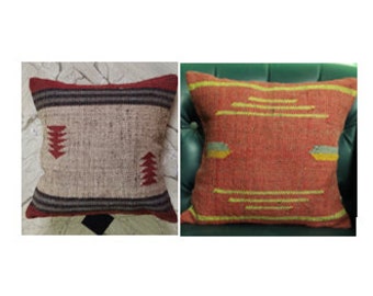 2 Set of jute Vintage Kilim Pillow Cover,Home Decor,Handwoven Turkish Pillow,Moroccan Pillow,Decorative Throw Pillow, Kilim Cushion Cover