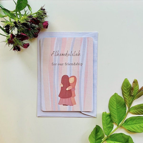 Muslim Friend Sister Islamic Greeting Card for Friend Friendship Greeting Card Besties hugging Islamic Halal Greeting Card Gift for Muslim