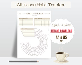 Digital Monthly Weekly & Daily All-in-One Habit Tracker Printable | Digital Habit Tracker Routine Tracker Habit Challenge Instant Download