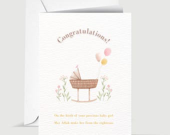 Congratulations on The Birth of Muslim Newborn Baby Girl Islamic Greeting Card