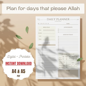 Digital Islamic Daily Planner Printable Muslim Daily Planner Daily Islamic Planner Quran tracker Prayer tracker Daily Schedule Meal Planner