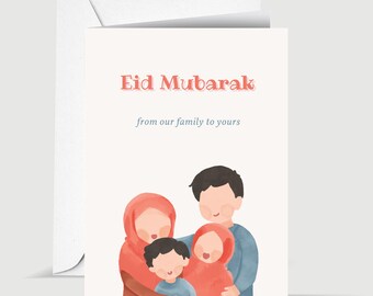 Muslim Family Eid Mubarak Islamic Greeting Card for Eid Al Fitr or Eid Al Adha