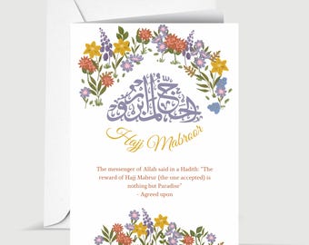 Floral Hajj Mubarak Islamic Greeting Card for Pilgrimage Completion
