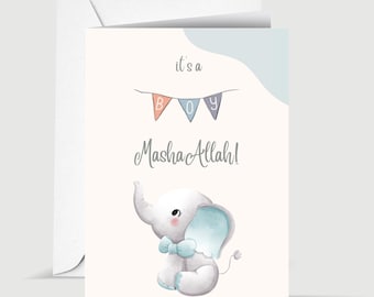 Its A Boy MashaAllah Muslim Newborn Baby Boy Islamic Greeting Card