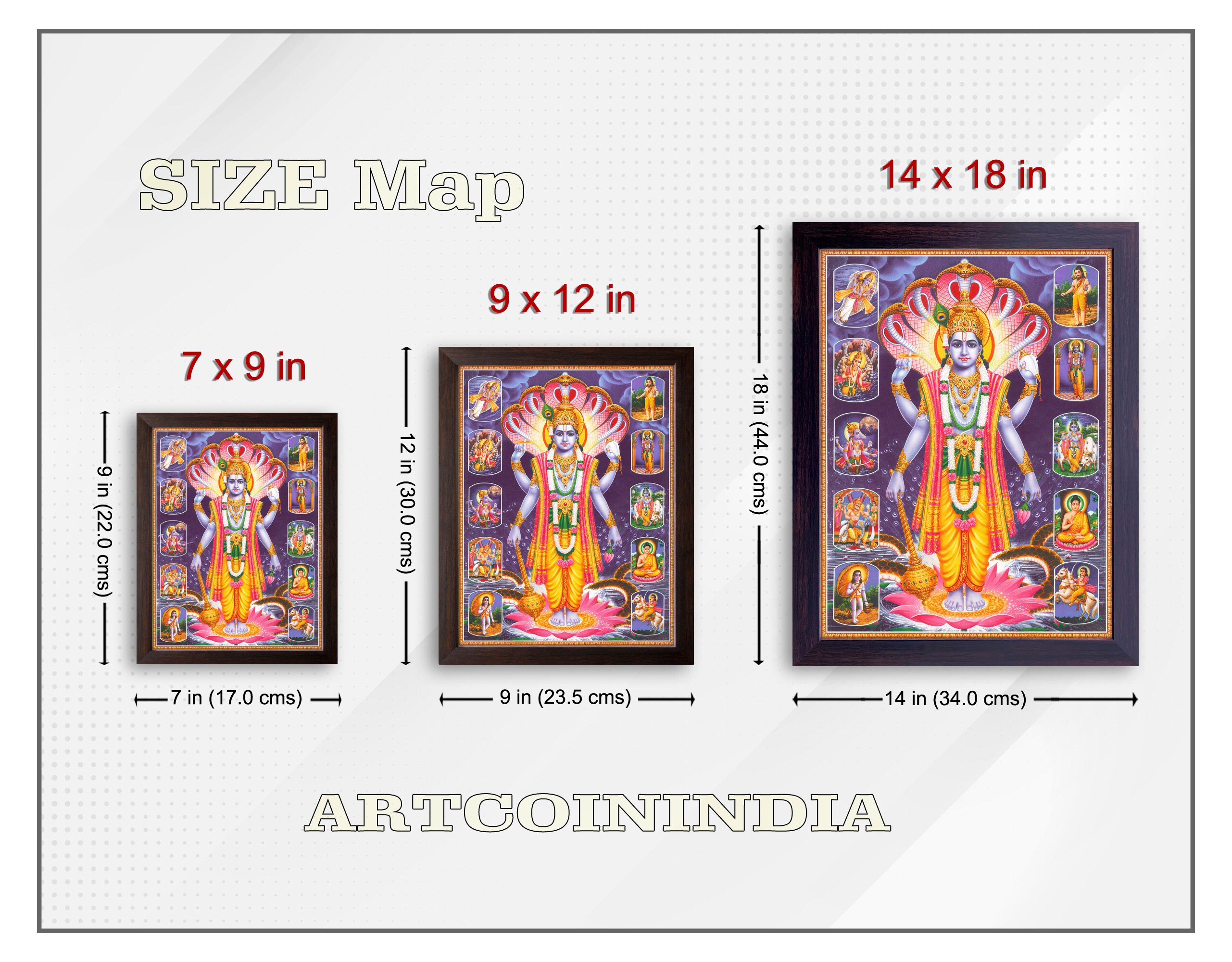 Art n Store: Lord Vishnu with Sheshanaag and Various Gods, HD Printed Art n Store: Lord Vishnu with Sheshanaag and Various Gods, HD Printed