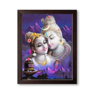 Lord Shiva and Devi Parvati Painting, HD Printed Religious & Decor Picture with Frame for Home and Other.
