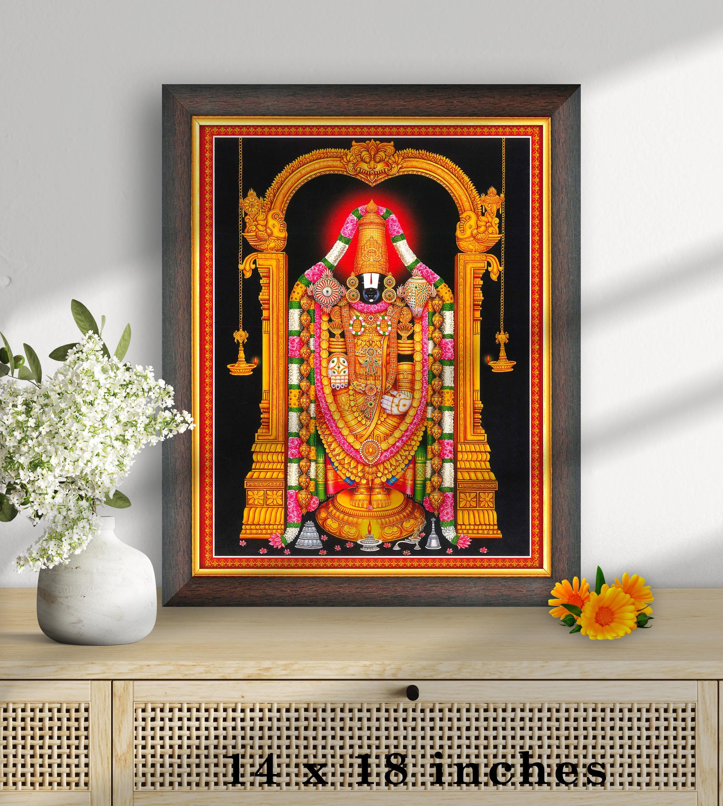 Lord Venkateswara Balaji Framed HD Print: Hindu Temple Wall Decor