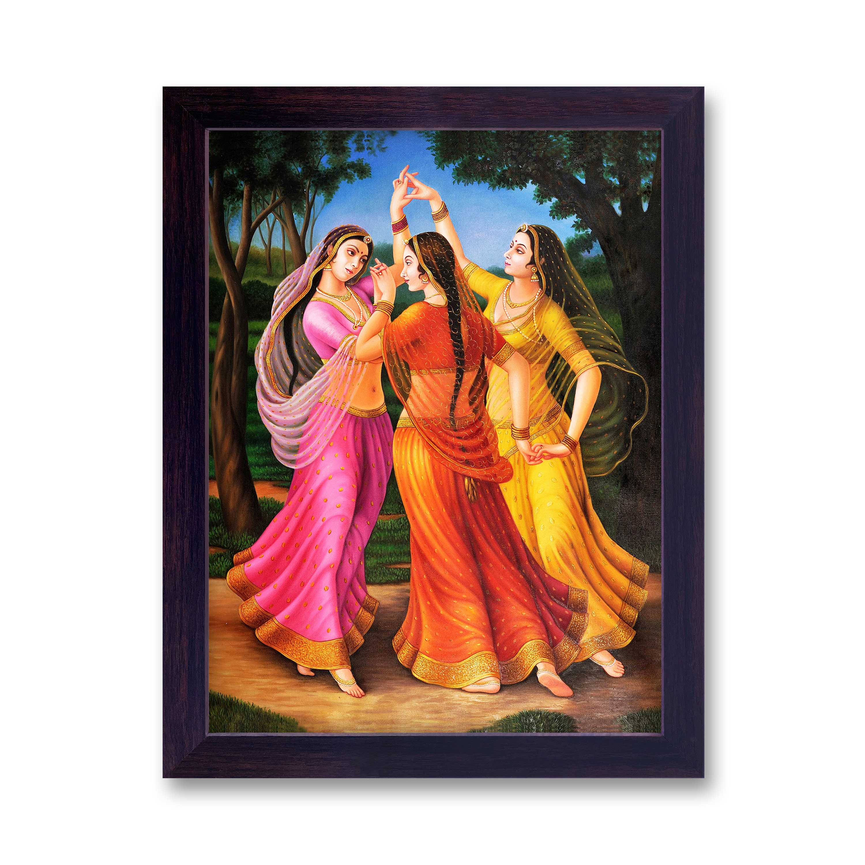 Raja Ravi Verma Painting: Three Dancing Women, Sparkle Coated