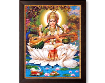 Goddess Saraswati Framed HD Print: Hindu Religious Art