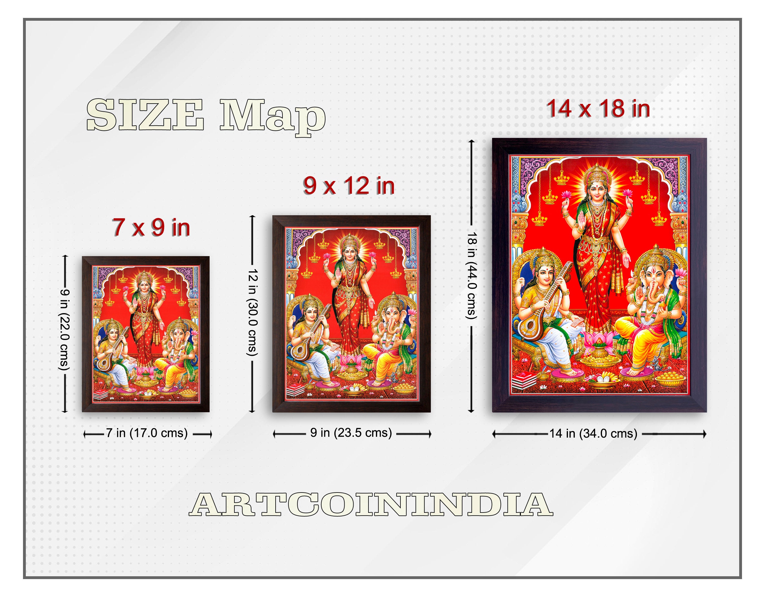 Goddess Lakshmi, Saraswati, and Lord Ganesha HD Printed Picture