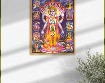 Canvas Indiase god Vishnu bhagwan met laxmi mata Canvas Indiase god Vishnu bhagwan met laxmi mata