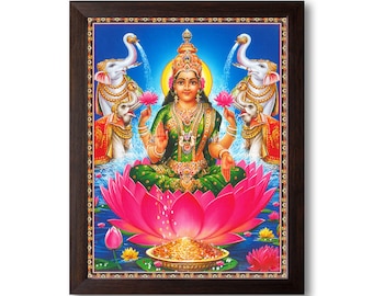 Goddess Lakshmi Prosperity Painting With Frame, Religious Wall Art