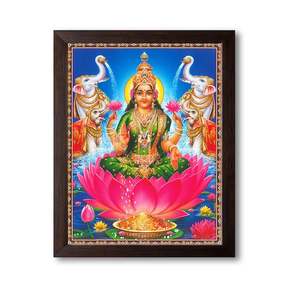Goddess Lakshmi Prosperity Painting With Frame, Religious Wall Art