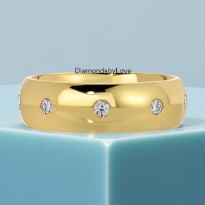 Endless Eternity 1.80 MM Round Brilliant Cut Moissanite Wide Band, Flush Set Scattered Diamond Wedding Band, 10K Yellow Gold Band For Bride