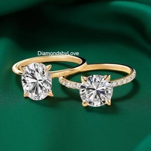 8MM Round Brilliant Cut Colorless Moissanite Proposal Ring With Pave Set, Stunning Solitaire Oval Diamond Women&#39;s Ring, 10K Yellow Gold Ring