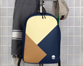 Navy Geometric Color Block Backpack: Laptop Rucksack