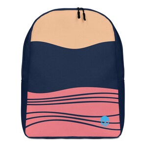 Sac à dos avec vagues en bleu marine, pêche et rose, sac à dos tête de mort artistique pour l'école, le travail ou l'aventure, sac à dos surfeuse de tous les jours,