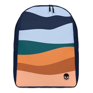 Sac à dos avec vague rayée en bleu, bleu sarcelle et orange. Sac parfait pour l'école, l'université, la salle de sport, le travail, les voyages et un usage quotidien | Sac à dos moderne
