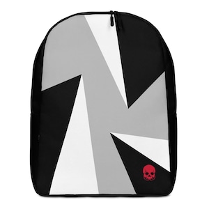 Sac à dos noir, gris et blanc avec design géométrique avant-gardiste, sac à dos streetwear audacieux pour l'école, le travail ou les voyages, sac à dos urbain