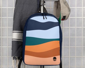 Striped Wave Backpack: Blue, Teal & Orange Color Block Design