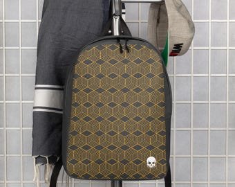 Gray Geometric Backpack: Modern Skullgrasp Design