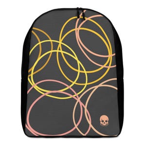 Sac à dos noir et gris avec anneaux dorés et roses, sac à motif moderne, sac à dos cool et élégant, parfait pour l'école, le travail ou les voyages.