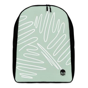 Sac à dos vert doux avec dessin au trait, sac à dos moderne unique, élégant cartable pour étudiant, design abstrait, parfait pour l'école ou le travail