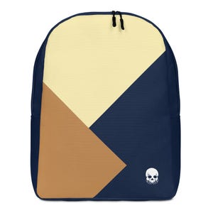 Sac à dos bleu marine à motif géométrique beige et marron, sac à dos de tous les jours pour l'école, le travail ou les voyages, sac à dos élégant pour les professionnels