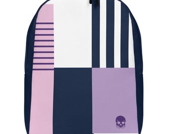 Geometric Color Block Backpack: Purple, Navy, and White  display picture 1