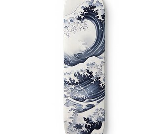 Japanese Sumi Wave Art Skateboard Deck | Custom-Made, Versatile Home Decor & Riding Gear