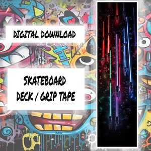 Neon Falling Stars Skateboard Deck or Grip Tape Design - DIGITAL DOWNLOAD ONLY! 9x33 image