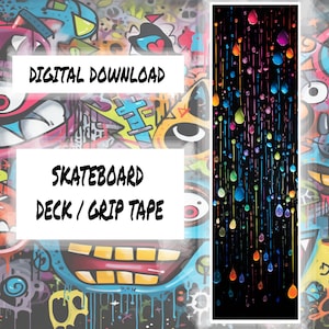 Rainbow Drops Skateboard Deck or Grip Tape Design - DIGITAL DOWNLOAD ONLY! 9x33 image
