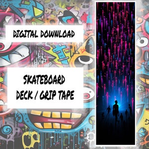 Neon Sky Stars Skateboard Deck or Grip Tape Design - DIGITAL DOWNLOAD ONLY! 9x33 image