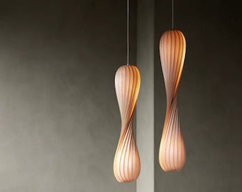 ZenCurve - Wood Pendant Light | Japandi | Japanese wabi-sabi |  Wooden Art Pendant Lamp | Hand-woven Craftsmanship / Natural Wood Lamp Body