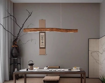ZenNature - Wood Pendant Light | Japandi | Japanese wabi-sabi | Ceiling Lamp | Chandelier Lighting | LED | Walnut / Natural Wood Lamp Body