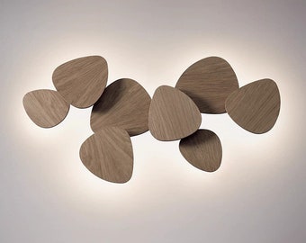 ZenRocks - Lámpara colgante de madera / Japandi / Wabi-sabi japonés / Lámpara de pared / Iluminación de araña / LED / Cuerpo de lámpara de madera natural / Personalizable