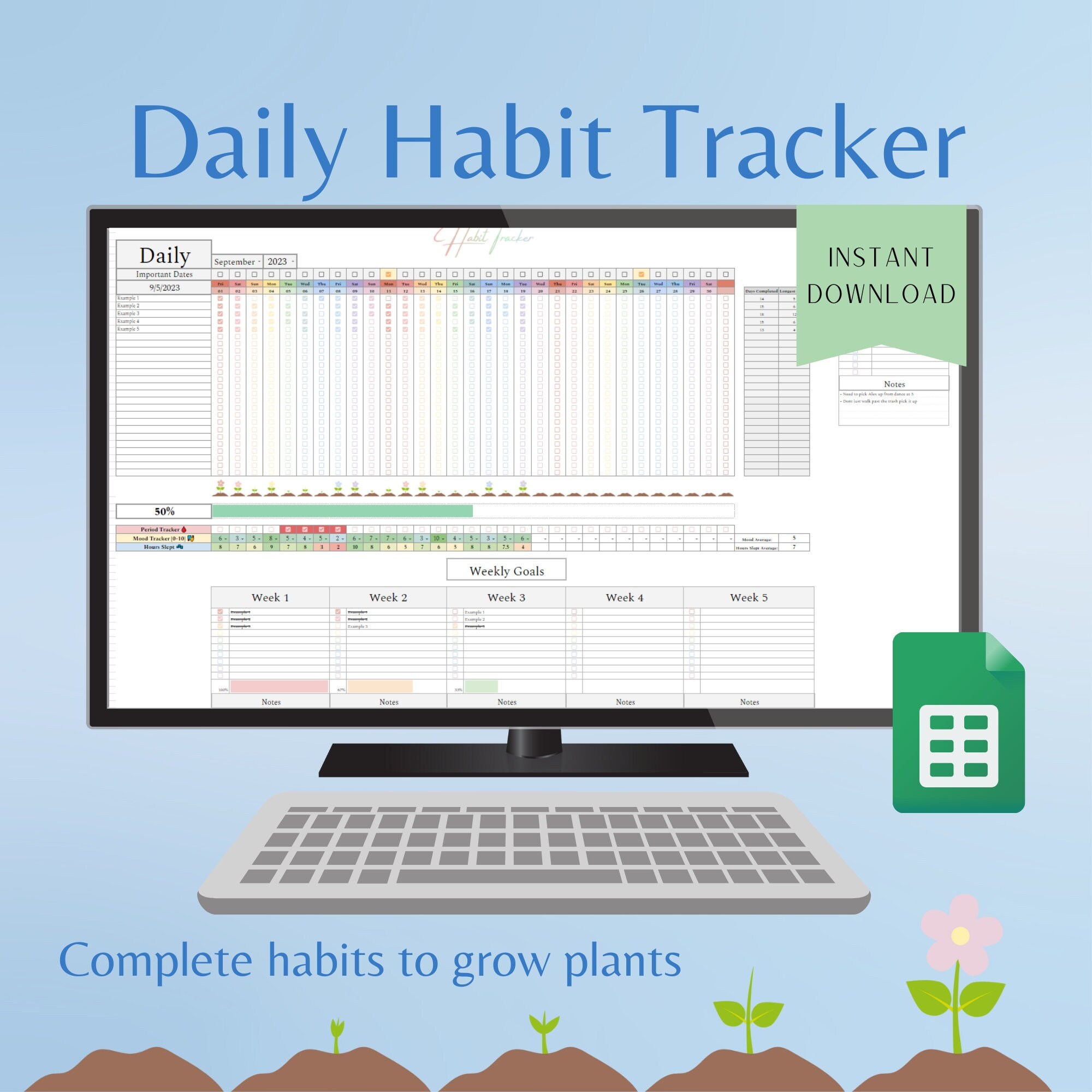 Rainbow Habit Tracker I Google Sheets Template I Daily - Etsy