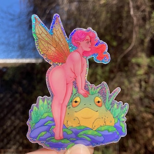 PAQUETE DE 3 PEGATINAS: Hada, Planta y Estrella - Pegatinas de vinilo holográficas