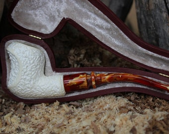 Gestickte Meerschaum-Pfeife, Leicht zu rauchende Meerschaum-Pfeife, handgefertigte Meerschaum-Pfeifen für Tabak, Block-Meerschaum, einzigartige Meerschaum-Pfeifen