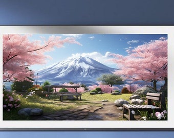 Samsung Frame TV, Samsung TV Art, Sakura, Sakura Garden, Mountain view, Digital Download, TV Art Frame