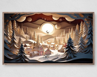 Creative Christmas Frame TV Art, Winter Paper Cut-Out Picture Frame TV Art, Samsung Art Tv, LG Tv Art, Modern Samsung Frame
