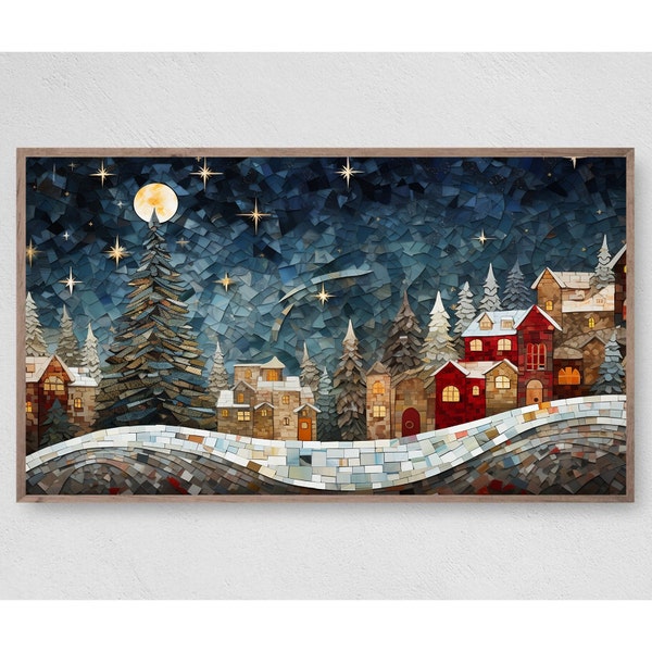 Christmas Samsung TV Art Frame,Creative Christmas Mosaic Landscape Frame TV Art,LG Tv Art,Digital Download,Christmas Tv Art Frame