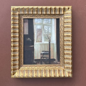 Framed Window View Canvas Print: Gold Wood Frame, Antique Style Wall Decor