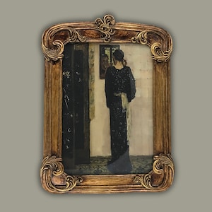 Lady In Mirror, Oil Painting Style, Fine Art Print on Cotton Canvas, Vintage Art, Ornate Gold Frame, Antique Style, Perfect Gift, Beautiful