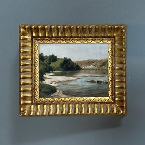 SCENIC RIVER , Oil Painting Style, Fine Print, On Canvas, Gold Wood Frame, Framed Antique Style, Wall Deco, Stylish, Beautiful, Gift