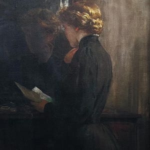CARTA EN EL ESPEJO, Estilo de pintura al óleo, Impresión de bellas artes sobre lienzo de algodón, Arte vintage, Marco dorado ornamentado, Estilo antiguo, Hermoso