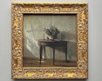 GOLD WOOD FRAME- Sunlit Interior, Oil on Canvas, Fine Print, Antique Style, Vintage Wall Decor
