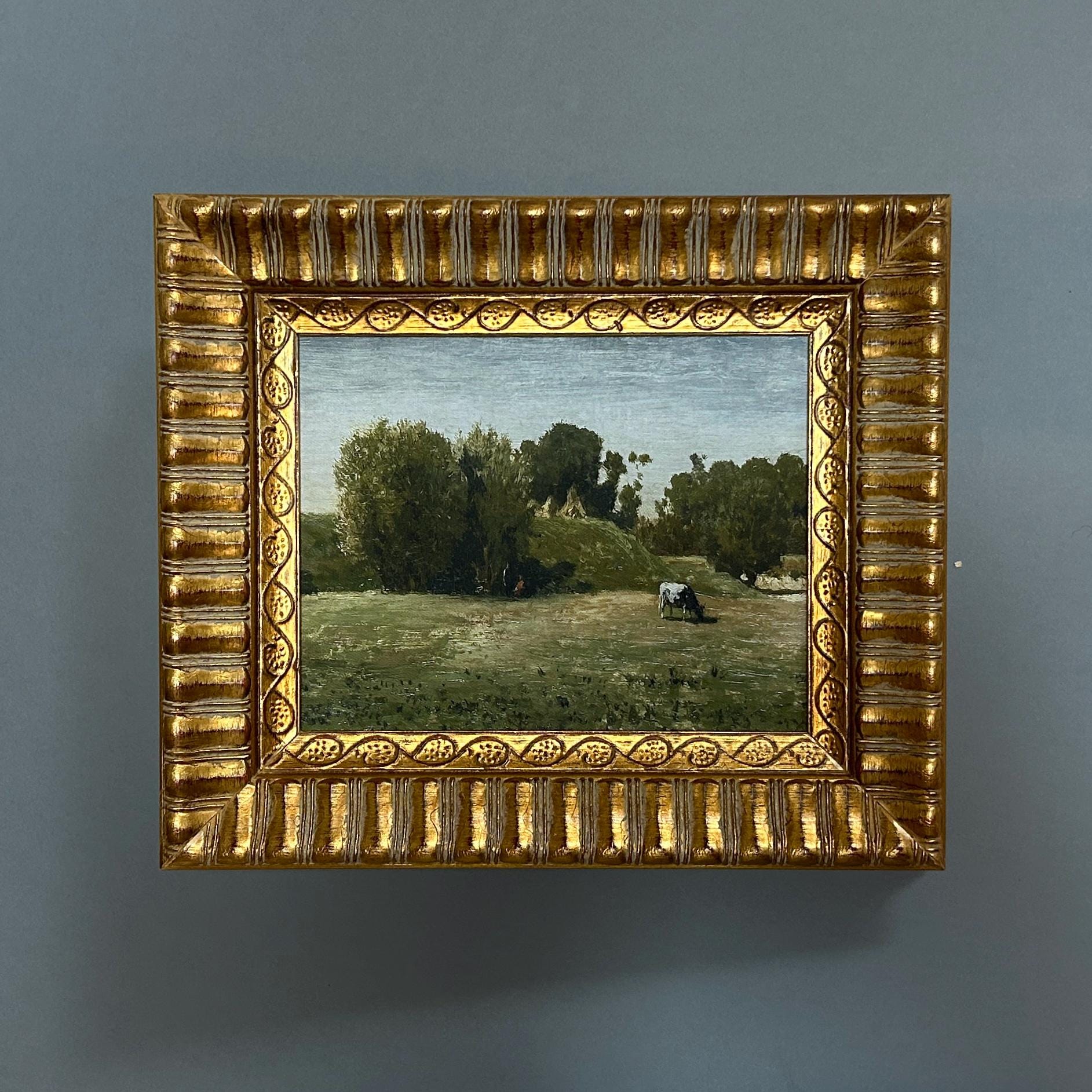 Framed Cow Grazing Print: Vintage Farmhouse Wall Decor