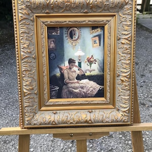 SALE SECONDS -  Lady at Lamp - Baroque Wood Frame, Oil Print on Canvas (Seconds)        PLEAE see Description !!!