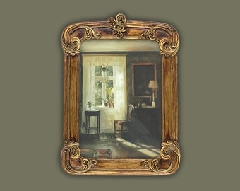 Framed Vintage Oil Painting Print: Ornate Gold Resin Frame, Antique Style